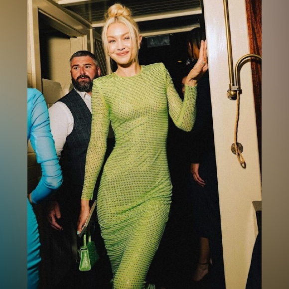 Self Portrait GG Dress in Vibrant Green Crystal Long Sleeve Maxi Dress - Siz - Picture 10 of 13